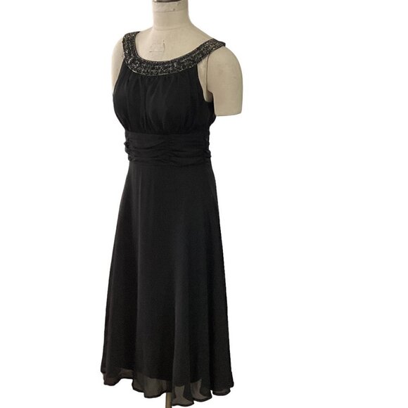 Connected Apparel Black Chiffon Evening Dress Beaded Neckline Sz 6 #222D - Picture 4 of 10